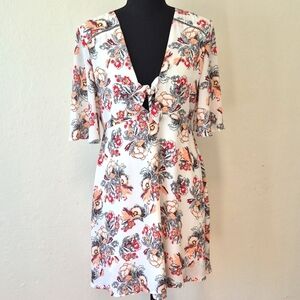 Love Fire Floral V Tie-Front A Line Dress lined Sz L